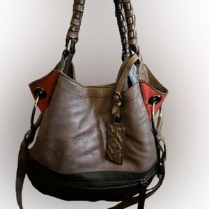 ☀️orYANY Selina Leather Hobo Purse Satchel Handbag Brown Black Color Block